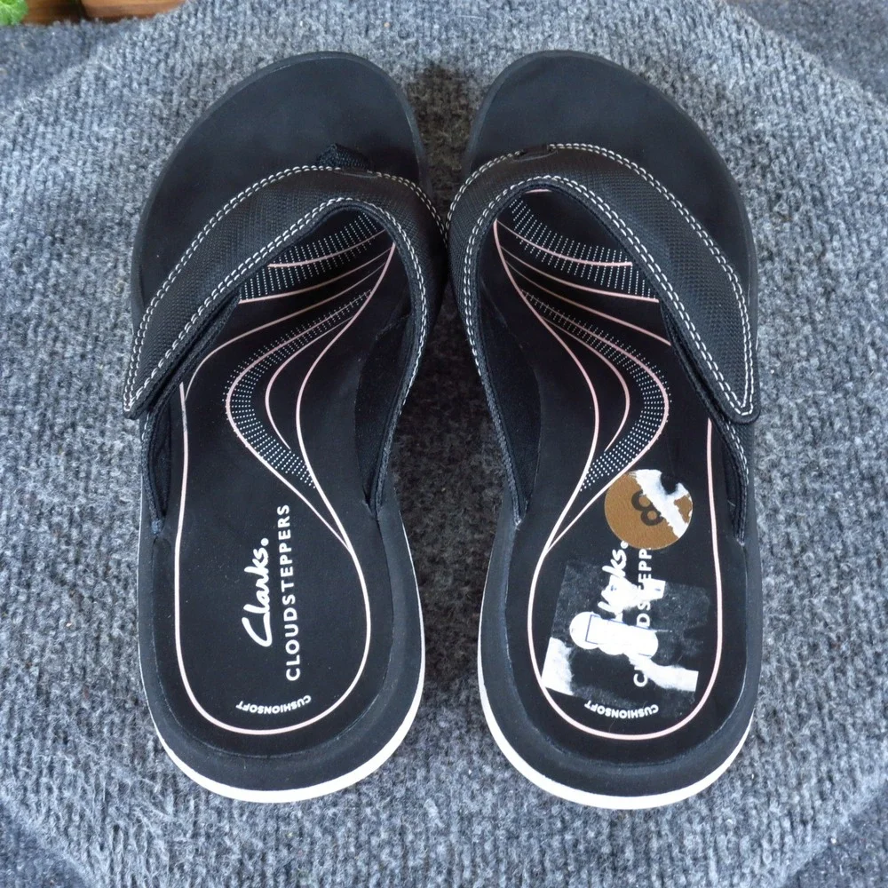 Clarks Cloudsteppers Glide Post Womens Flip Flop Sandal Size 8 Walking Black